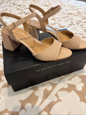 Metallic Women's Block Heel Sandal with Ankle Strap NWT